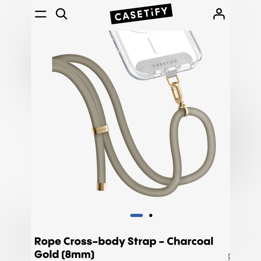 Casetify!!! Rope Cross-body Strap - Charcoal Gold (8mm)